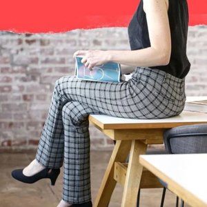 Betabrand Straight Leg Yoga Dress Pants in Houndstooth Plaid, Size Small